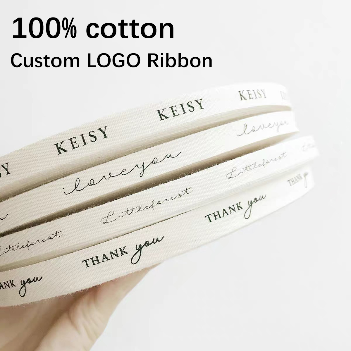 Florist Supply Ribbon - โลโก้ที่กําหนดเองริบบิ้นผ้าฝ้ายสําหรับงานแต่งงานข้อความเทป DIY หัตถกรรมคริสต์มาส Florist ของขวัญบรรจุภัณฑ์ช่อดอกไม้ Handmade