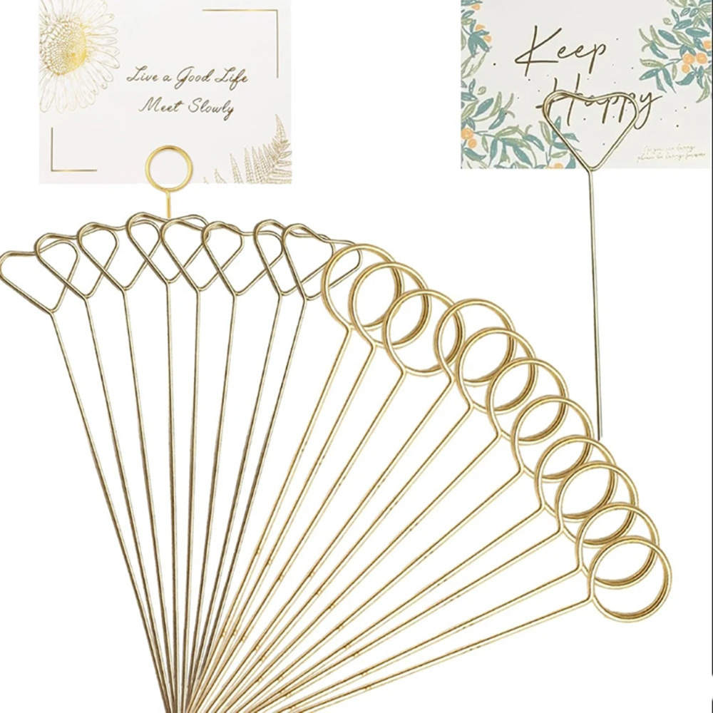 Floral Picks Wood - ที่หนีบการ์ดโลหะลายดอกไม้สีทอง คลิปหนีบโน้ตสำหรับตกแต่งงานแต่งงาน งานปาร์ตี้ จัดช่อดอกไม้ อุปกรณ์งานฝีมือ