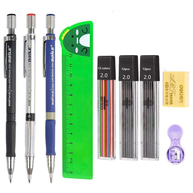 Staedtler Pencil Lumocolor - ชุดดินสอ 2.0 มม.2B สีดํา/สีเติมยางลบสําหรับนักเรียนเขียน Sketching ภาพวาดดินสออัตโนมัติ