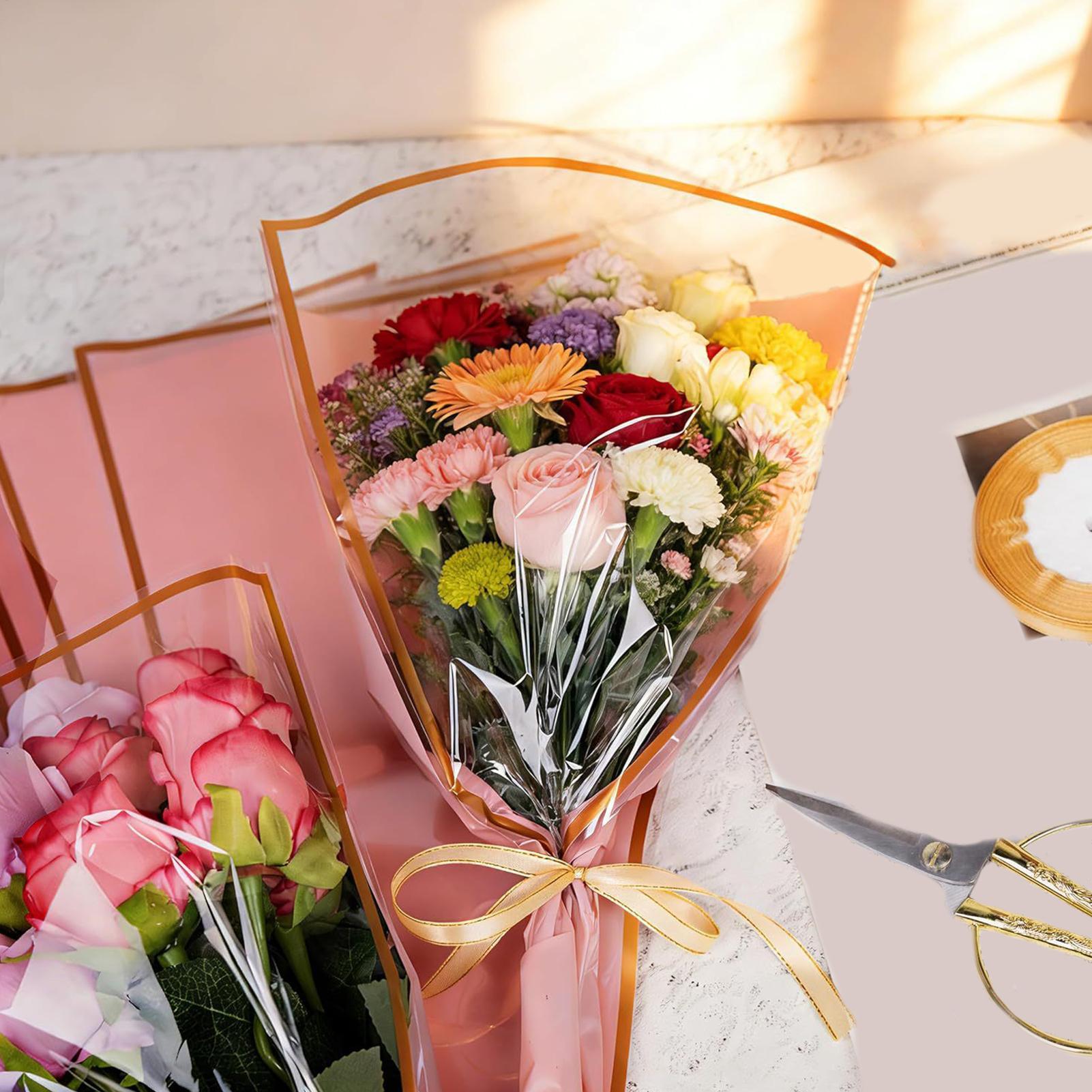 Florist Supply Ribbon - ถุงใส่ช่อดอกไม้ 50 ชิ้น พร้อมริบบิ้น อุปกรณ์จัดดอกไม้ ที่ใส่ช่อดอกไม้