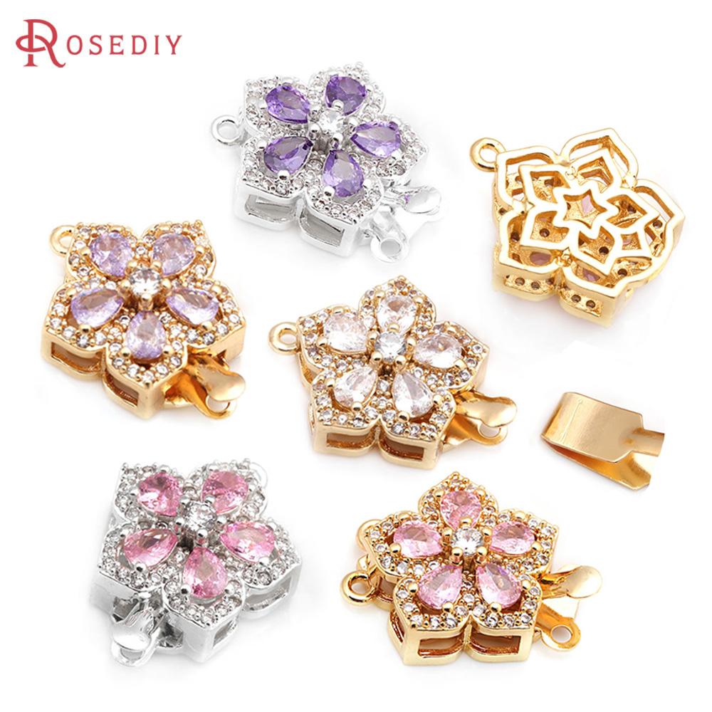 Flower Supply - 4 ชุดขนาดเต็ม 21x15 มม.18K Gold สีทองเหลืองเพทายดอกไม้สร้อยคอเชื่อมต่อ