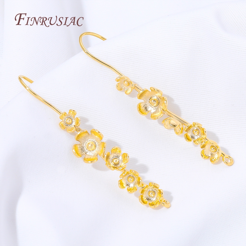 Flower Supply - ตะขอเกี่ยวต่างหูรูปดอกไม้ชุบทอง 18K, อะไหล่ต่างหูแบบห้อยลายดอกไม้สไตล์วินเทจสำหรับทำเครื่องประดับ, อุปกรณ์เสริมสำหรับทำต่างหู DIY
